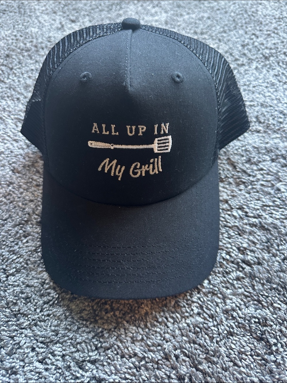 All Up in My Grill- Black Mesh Trucker Hat-Dad Hat-NWT
